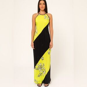 Naya Rea Silk Maxi Dress SZ ML Green Black White Date Night Luxury EUC